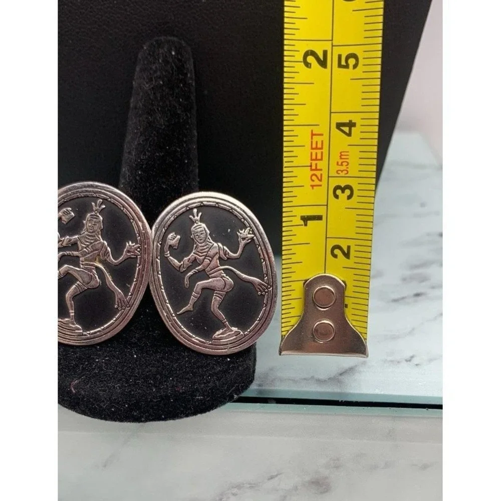 Vintage Swank Siam Thailand Dancer Cufflinks Silver Tone Black Enamel